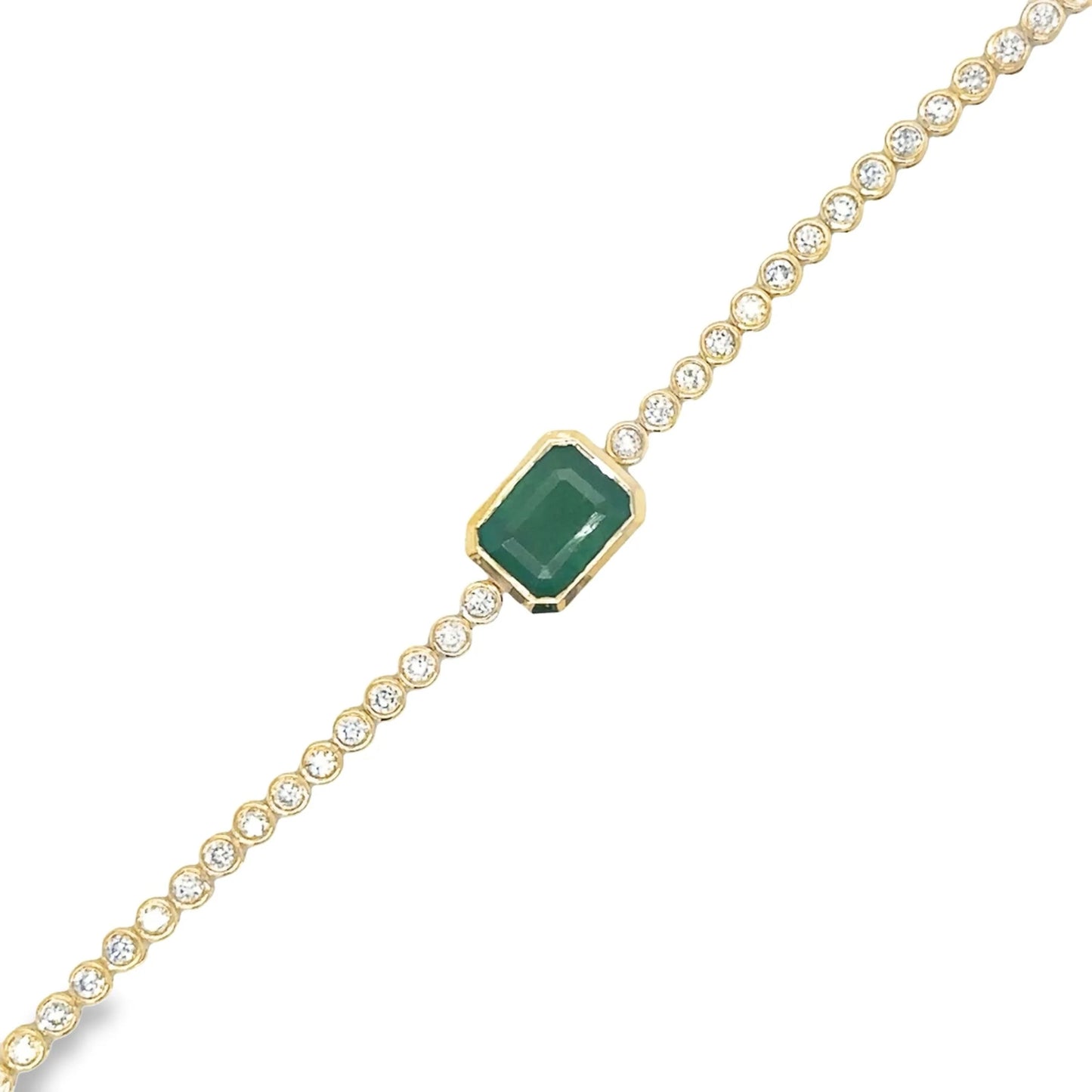 14KT EMERALD OCT AND DIAMOND TENNIS BRACELET