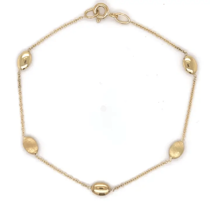 14KT GOLD BRACELET WITH OVAL STATION BEADS