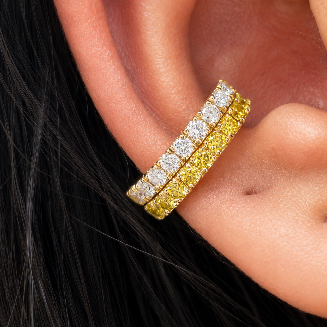 14K YELLOW DIAMOND EAR CUFF, 0.30 CTW, ANY GOLD COLOR