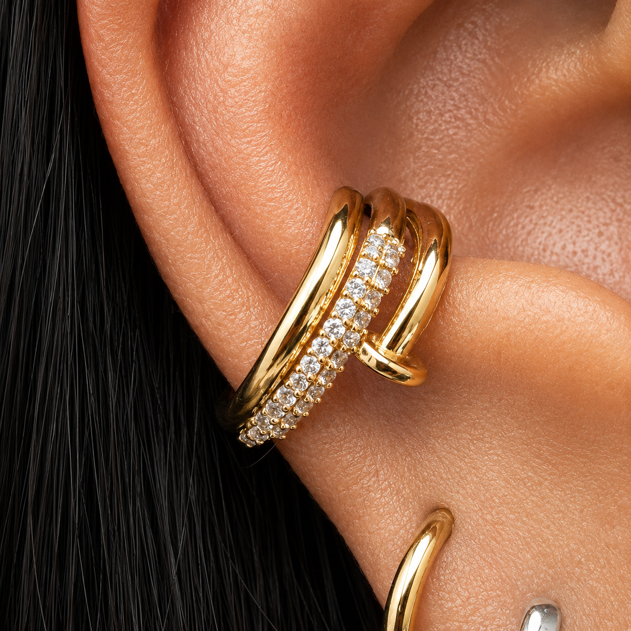 14K SOLID NAIL DIAMOND PAVE EAR CUFF, 0.20 CTW, 2 GRAMS, ANY GOLD COLOR. ORDER NAIL HEAD UP FOR R OR L SIDE.