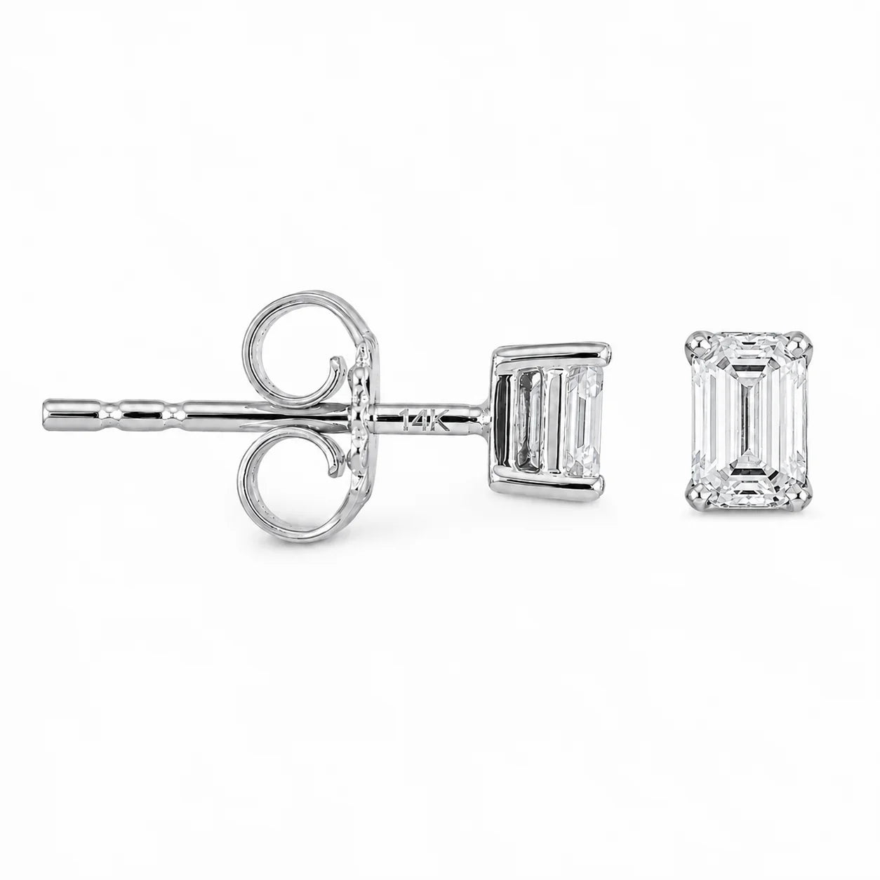 14KT GOLD EMERALD CUT DIAMOND EARRING STUDS (0.37 CT)