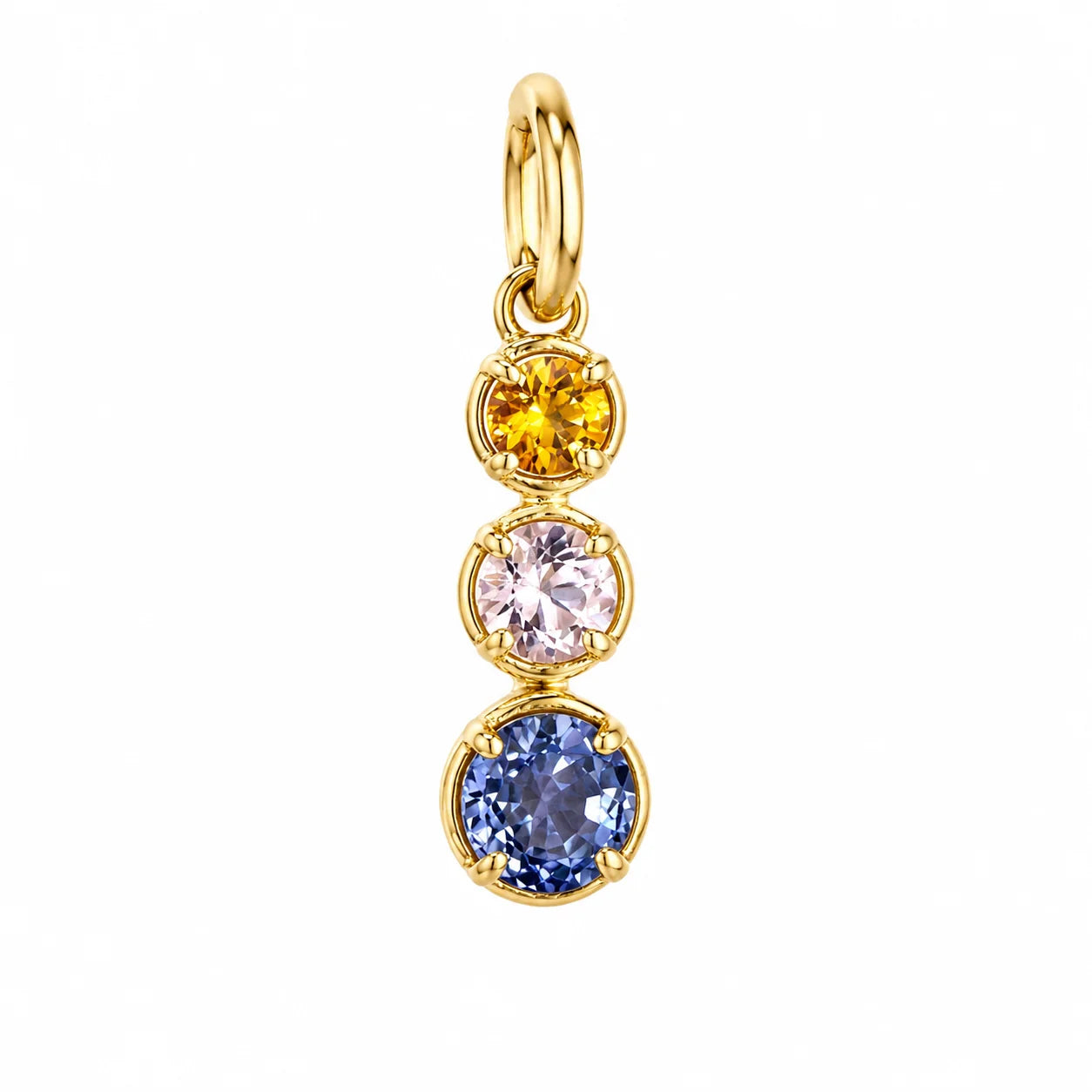 YELLOW GOLD 3 ASSORTED MULTI SAPPHIRE LINEAR PENDAN