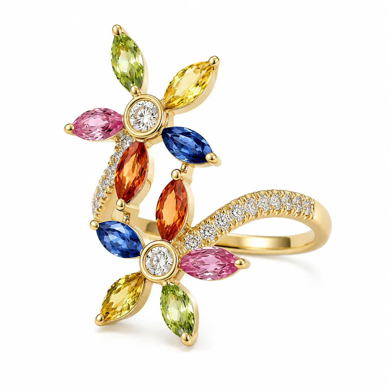 YELLOW GOLD MULTI SAPPHIRE AND DIAMOND RING