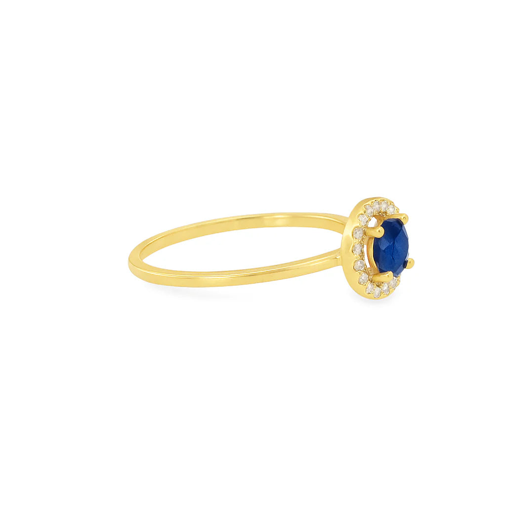 14KT YELLOW GOLD BLUE SAPPHIRE AND DIAMONDS RING