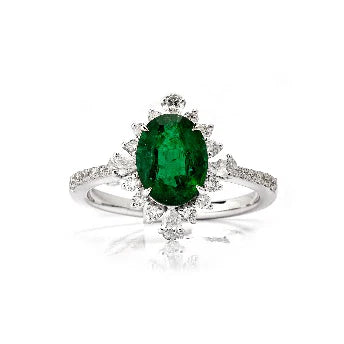 18KT WHITE GOLD EMERALD AND DIAMONDS RING