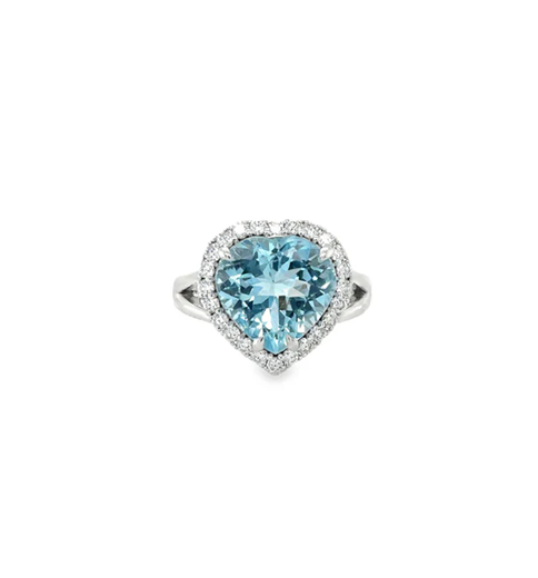 HEART SHAPE AQUAMARINE RING WITH DIAMONDS