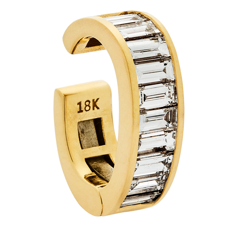 18K BAGUETTE DIAMOND EAR CUFF, 0.94 CTW, ANY GOLD COLOR
