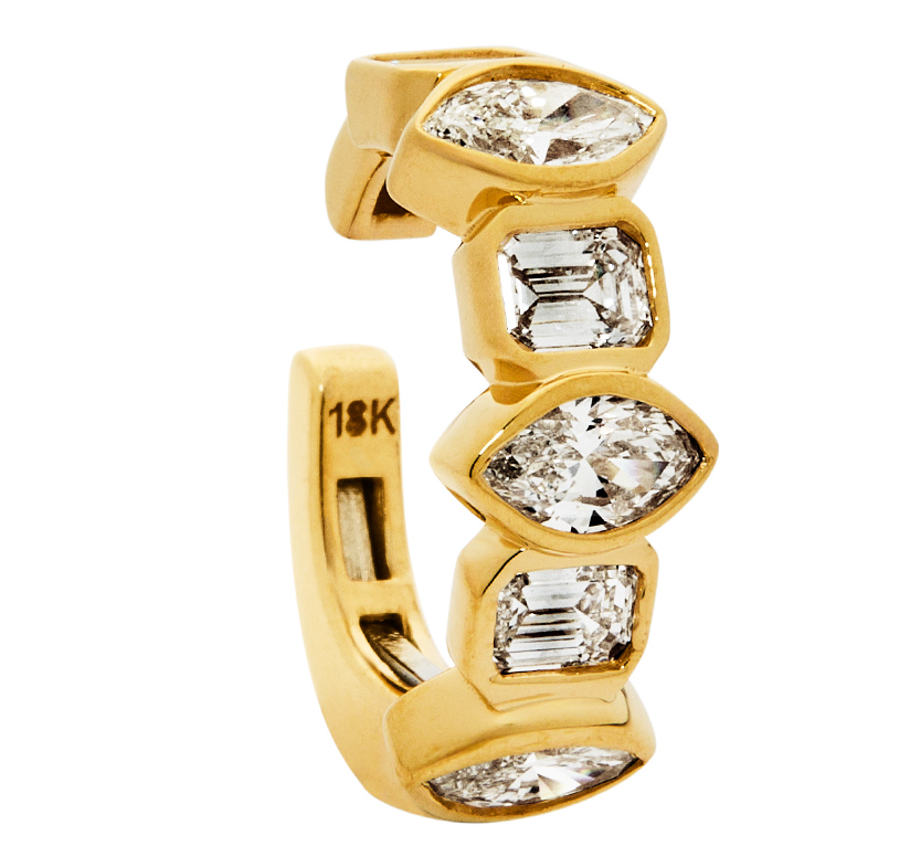18K MIXED SHAPE DIAMOND EAR CUFF, MARQUISE AND BAGUETTE CUT, APPROX 1 CTW, ANY GOLD COLOR
