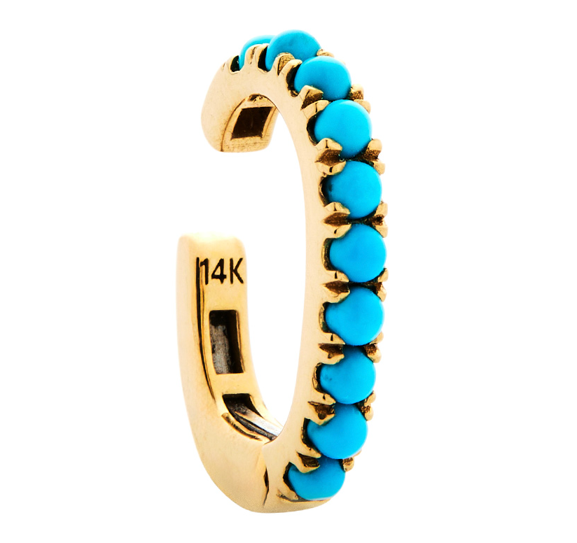 14K TURQUOISE EAR CUFF, 0.45 CTW, ANY GOLD COLOR