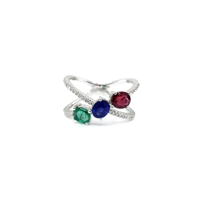 18KT WHITE GOLD MULTICOLOR AND DIAMOND RING