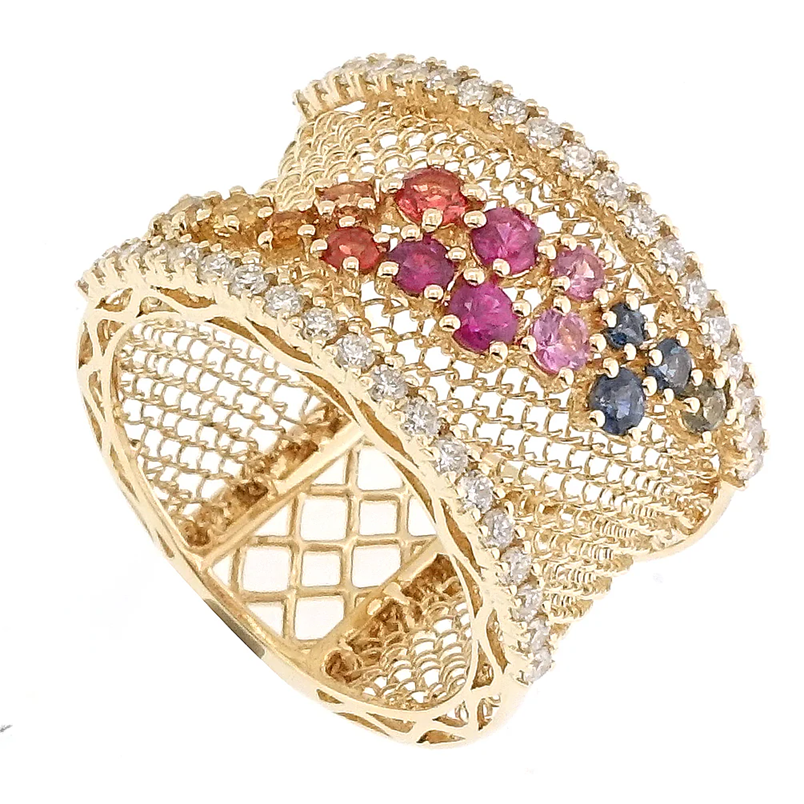 18KT YELLOW GOLD BLUE SAPPHIRE AND DIAMOND RING