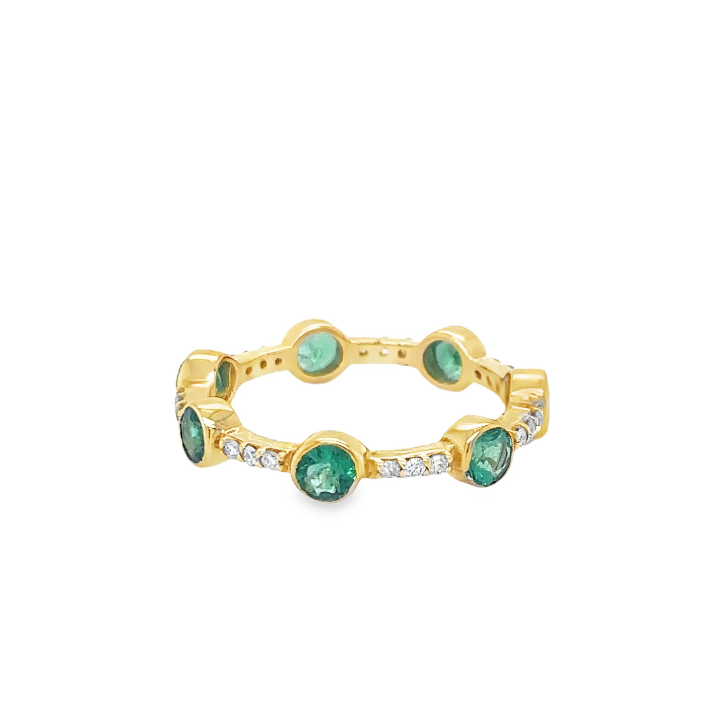 14KT YELLOW GOLD DIAMOND AND EMERALD RING