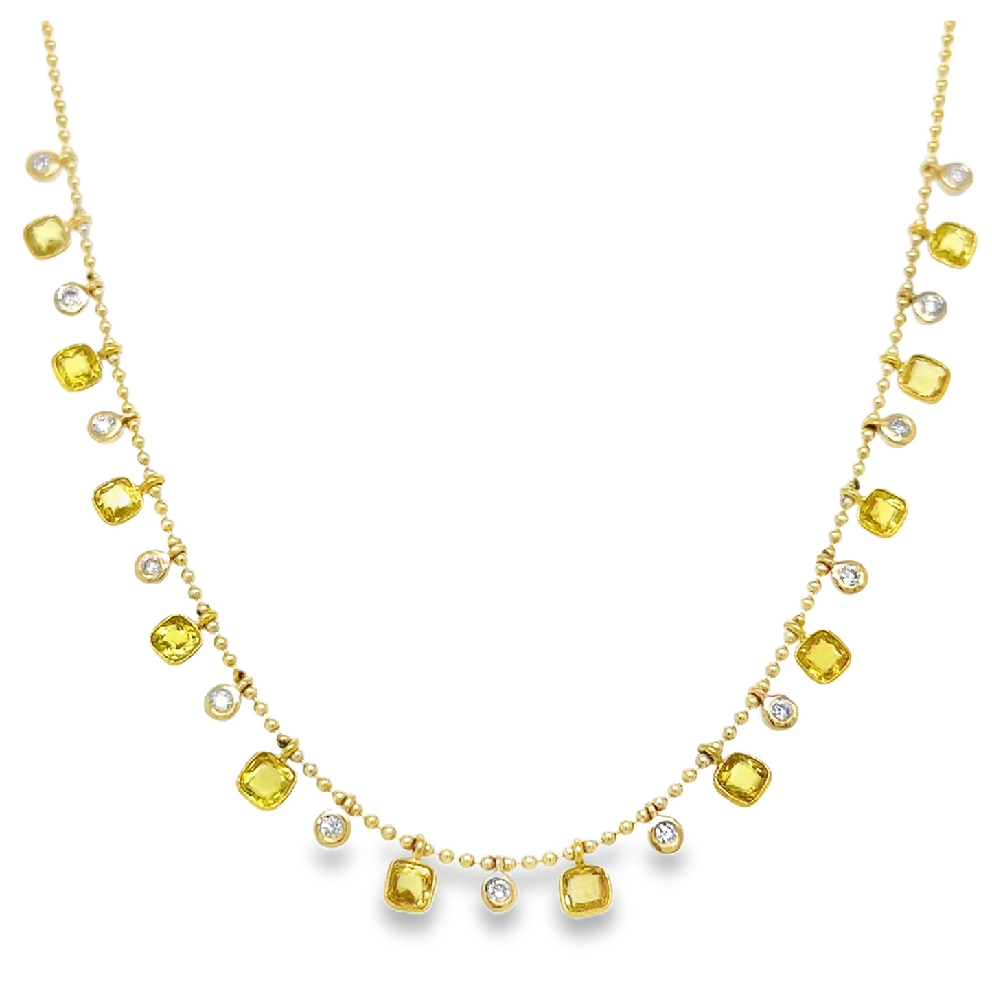 14KT YELLOW GOLD YELLOW SAPPHIRE AND DIAMOND DANGLING NECKLACE