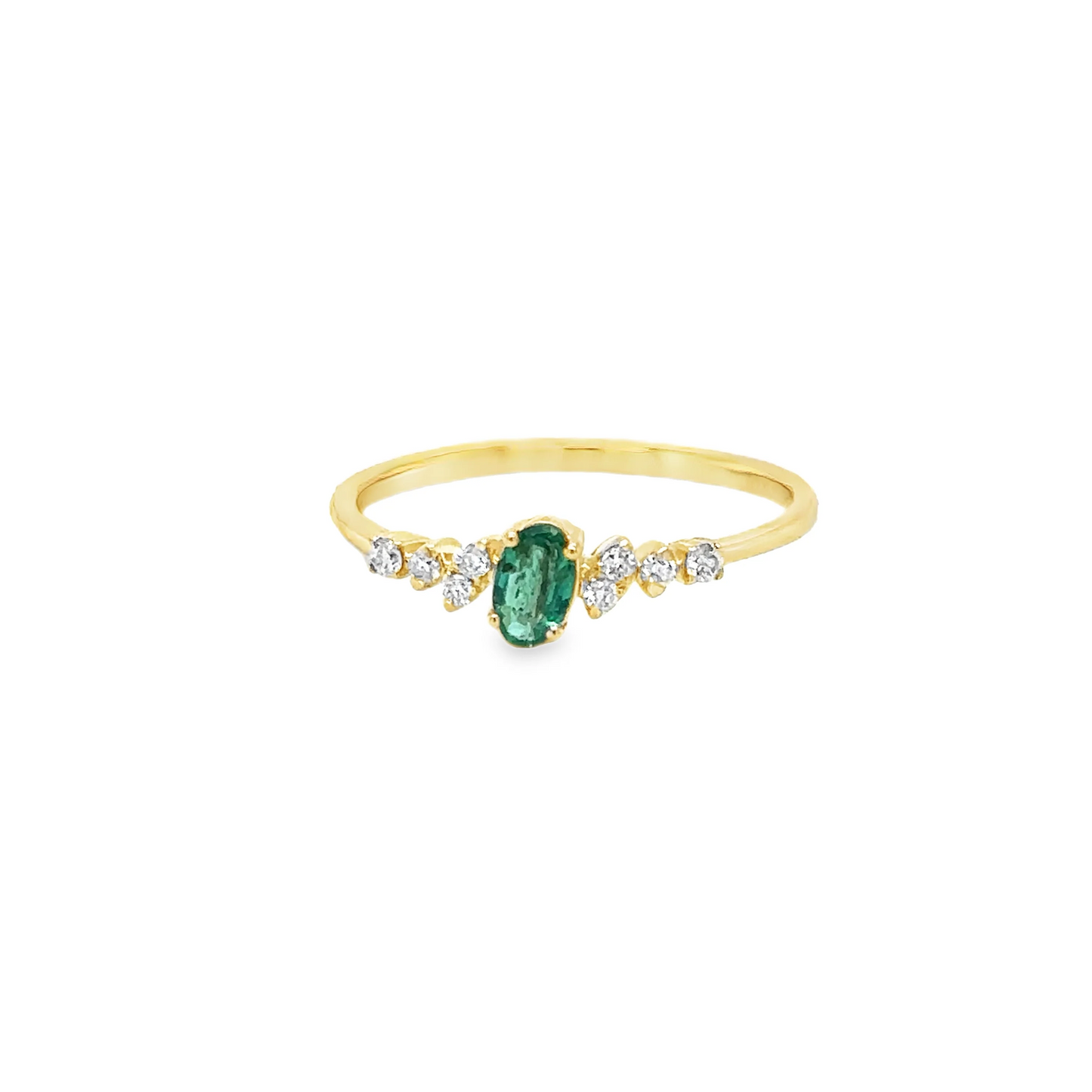 14KT YELLOW GOLD EMERALD AND DIAMOND RING