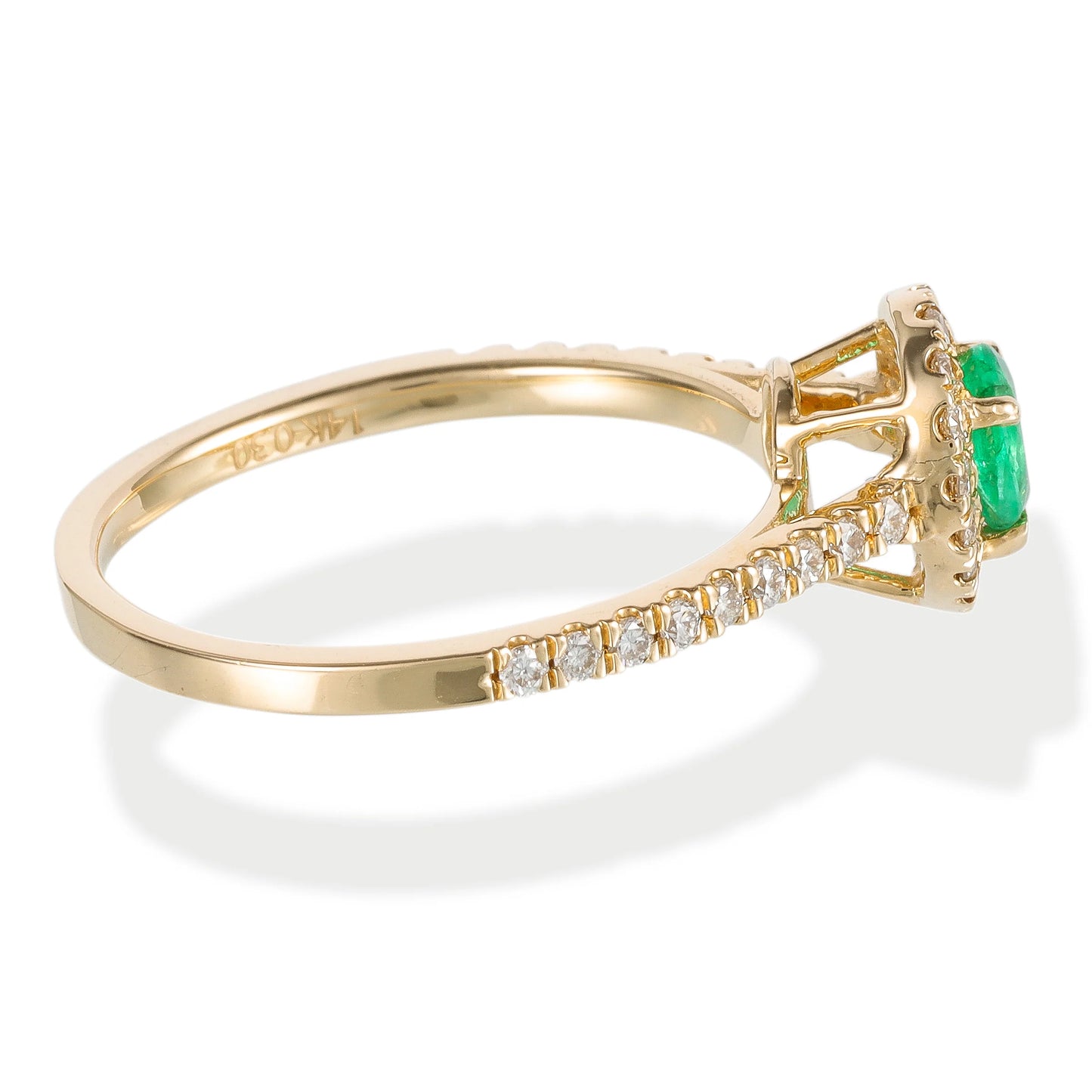 14KT YELLOW GOLD DIAMOND / EMERALD PEAR SHAPE RING