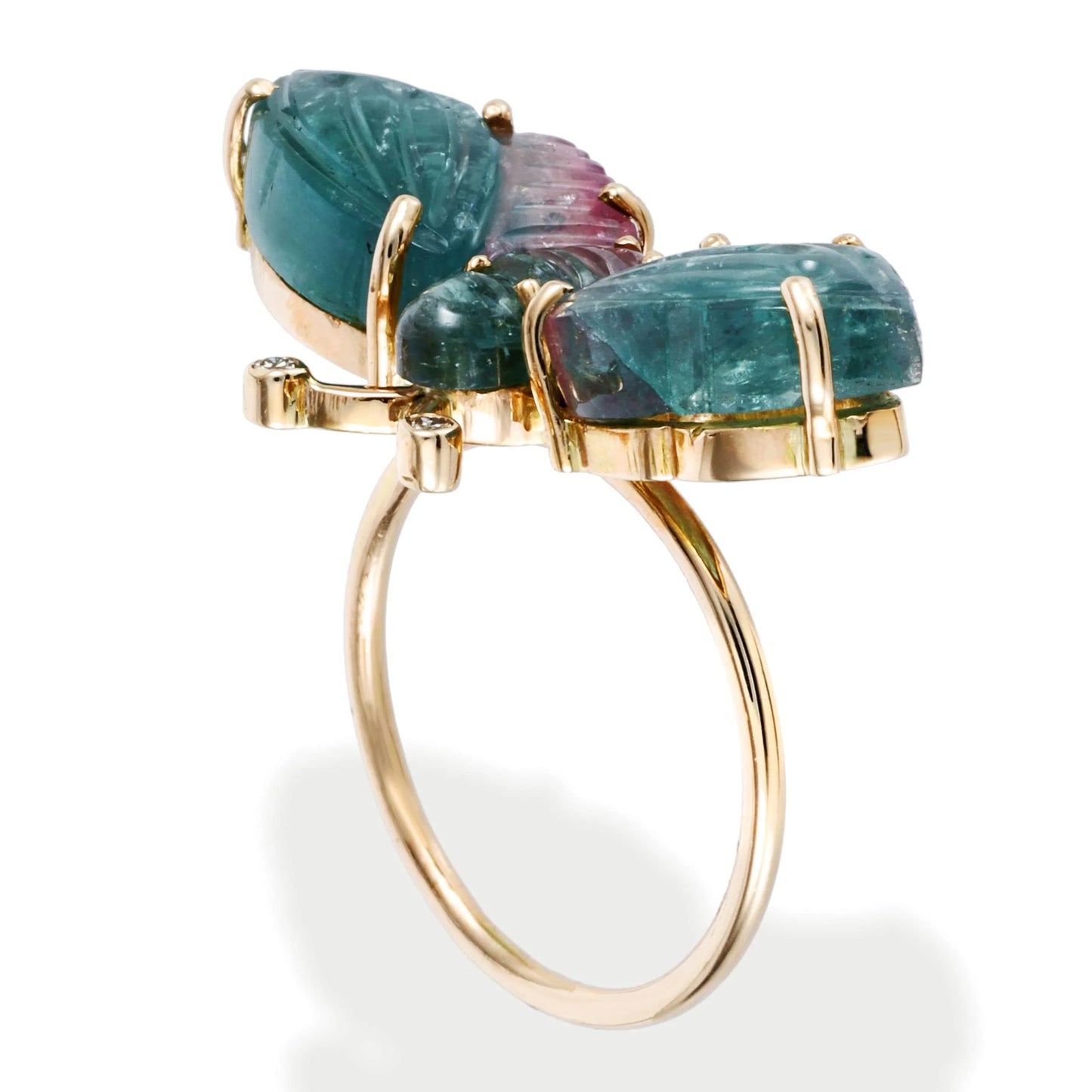 DIAMOND/ WATERMELON TOURMALINE BUTTERFLY RING