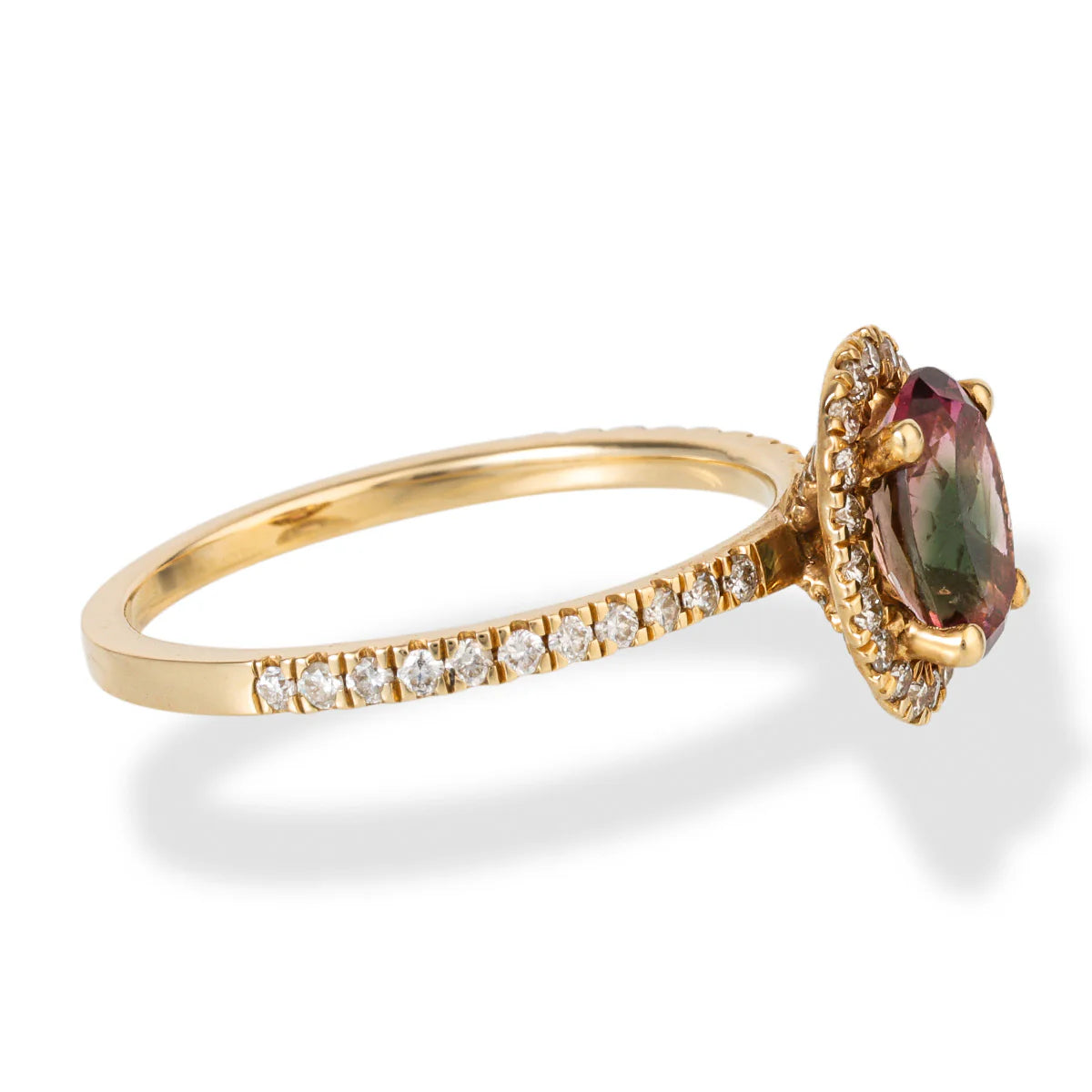 14KT YELLOW GOLD DIAMOND/TOURMALINE OCTAGONE SHAPE RING