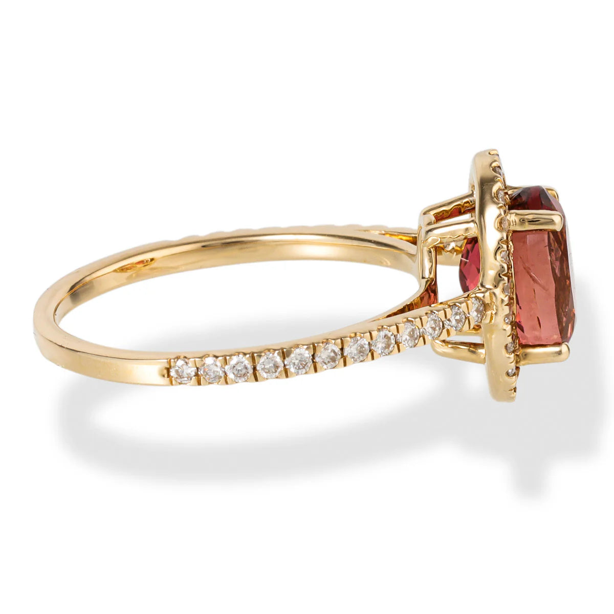 14KT YELLOW GOLD DIAMOND/TOURMALINE OVAL SHAPE RING