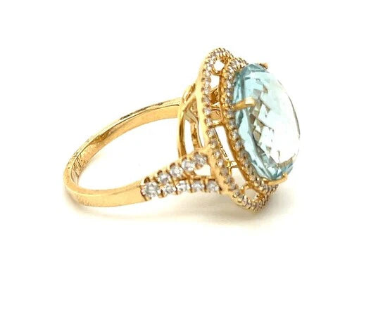 14KT DIAMOND/AQUAMARINE OVAL SHAPE RING