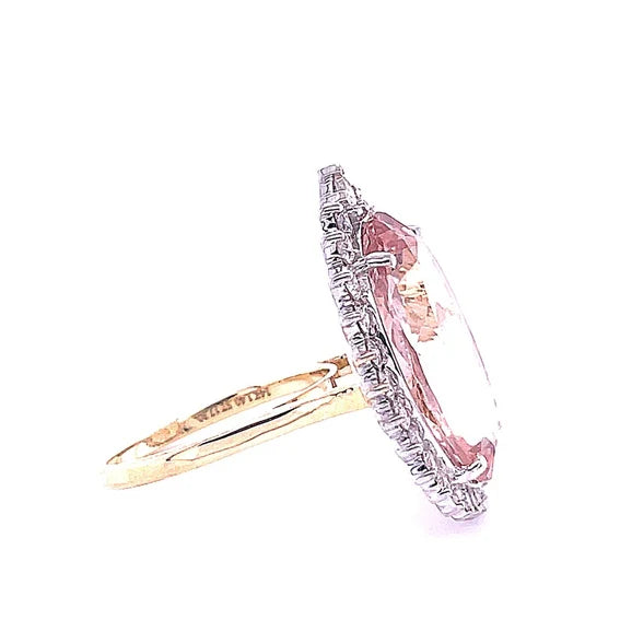 14KT TWO TONE GOLD WITH DIAMOND/MORGANITE OVAL SHAPE RING