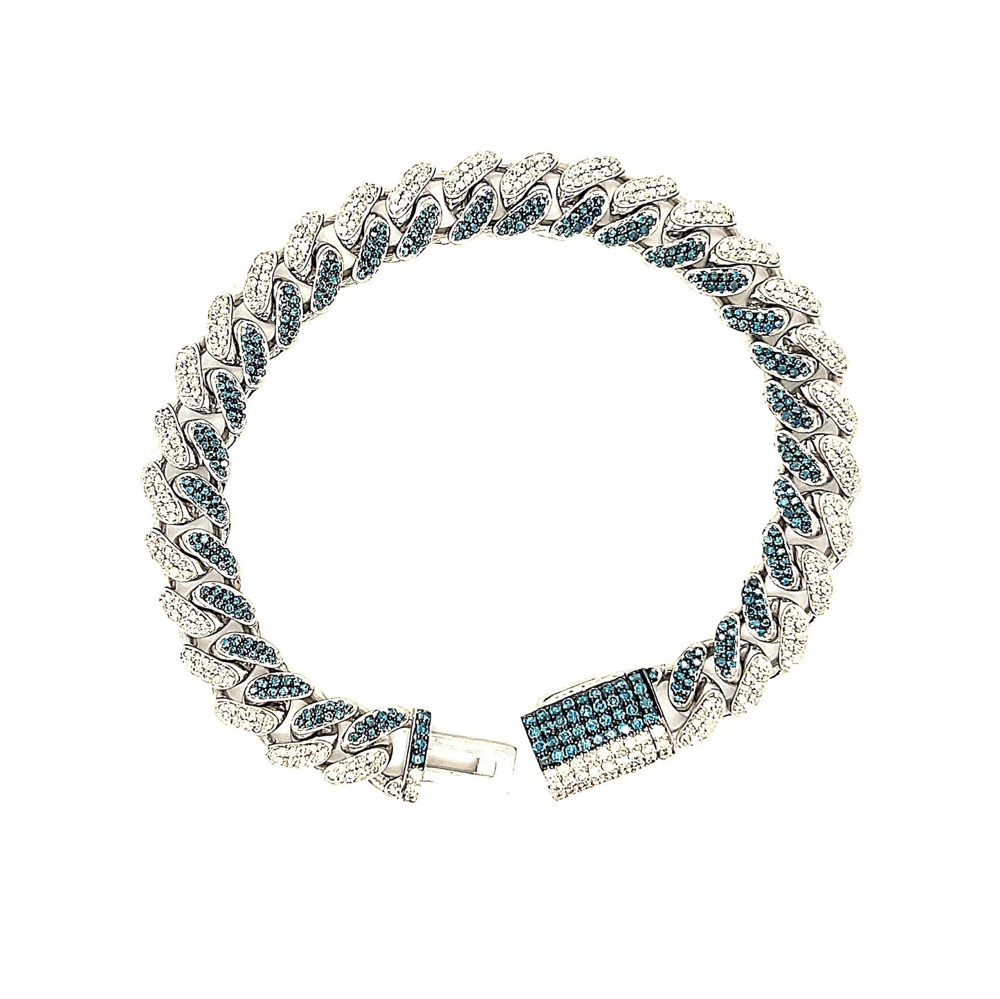 14K WHITE GOLD DIAMOND/BLUE DIAMOND MIAMI CUBAN BRACELET