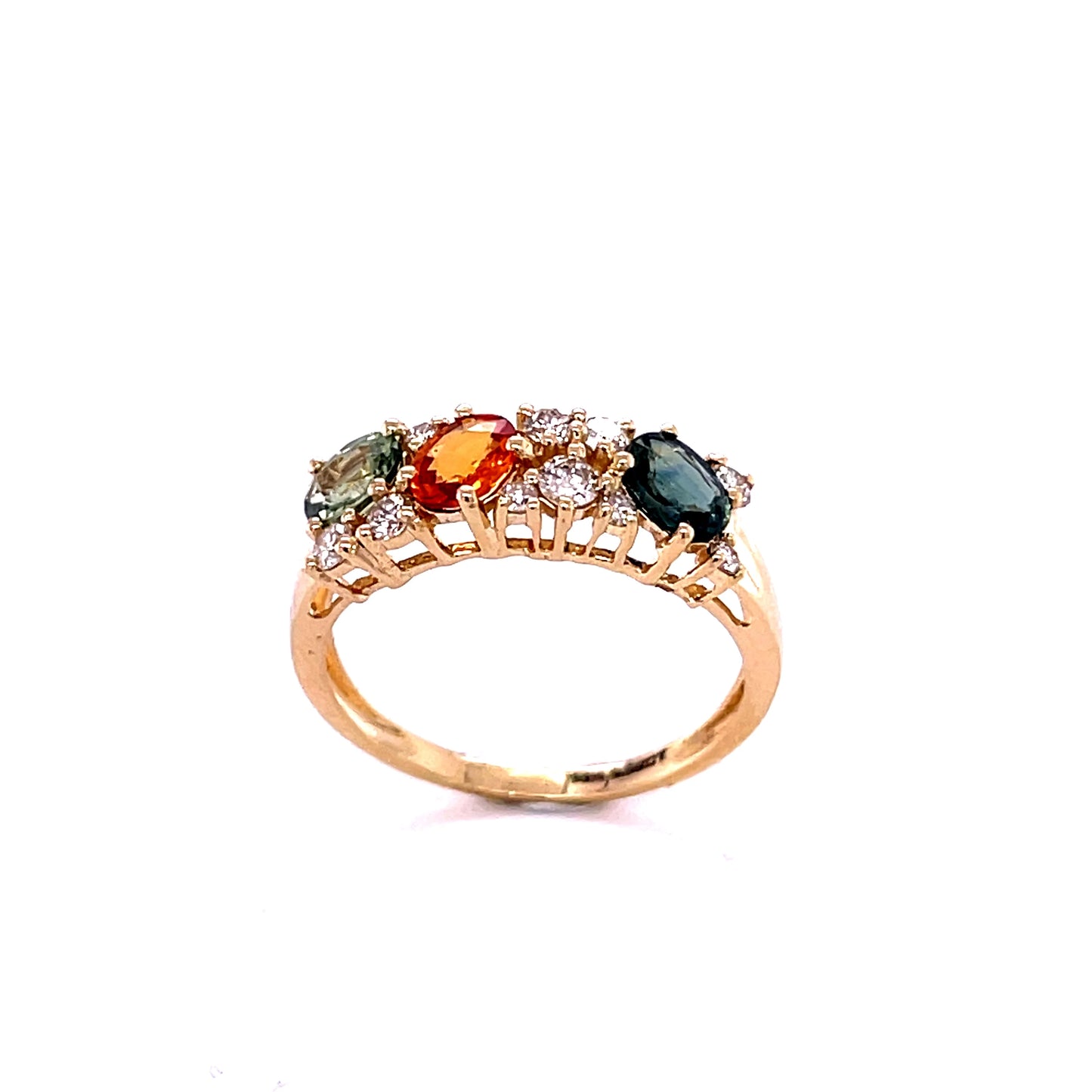 14KT GOLD MULTI SAPPHIRE RING WITH DIAMONDS