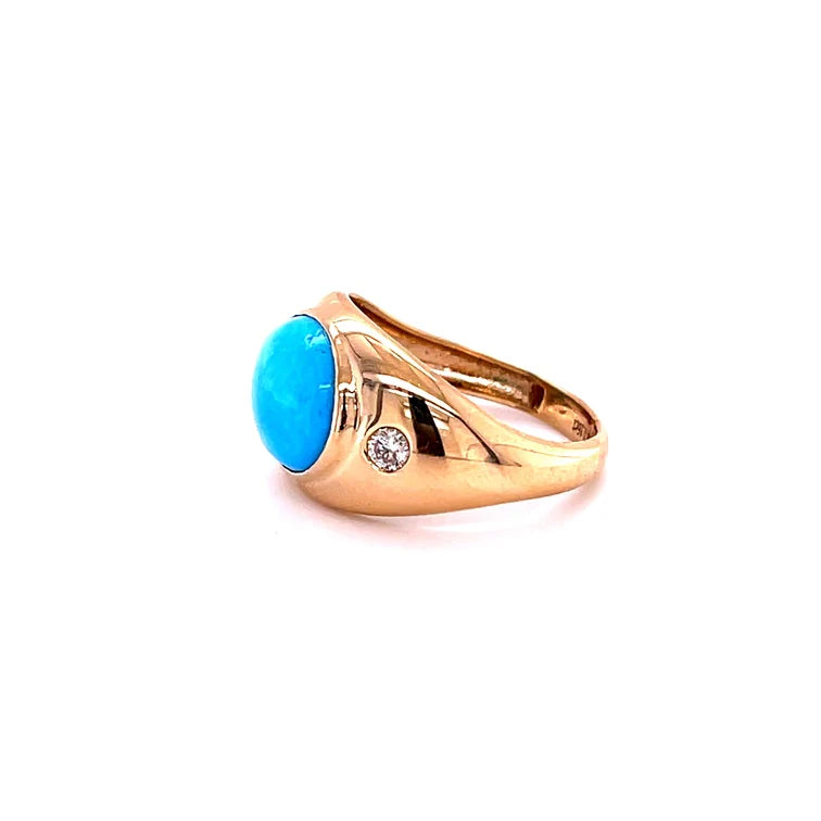 14KT YELLOW GOLD TURQUOISE RING WITH DIAMONDS