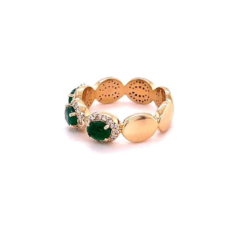 14KT YELLOW GOLD EMERALD RING WITH DIAMONDS