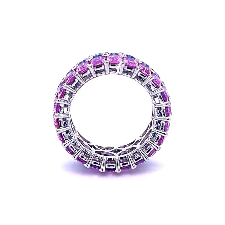 18KT WHITE GOLD BLUE/PINK SAPPHIRE WITH DIAMOND RING