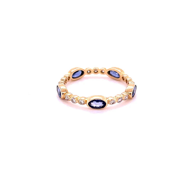 14KT YELLOW GOLD BLUE SAPPHIRE WITH DIAMONDS RING