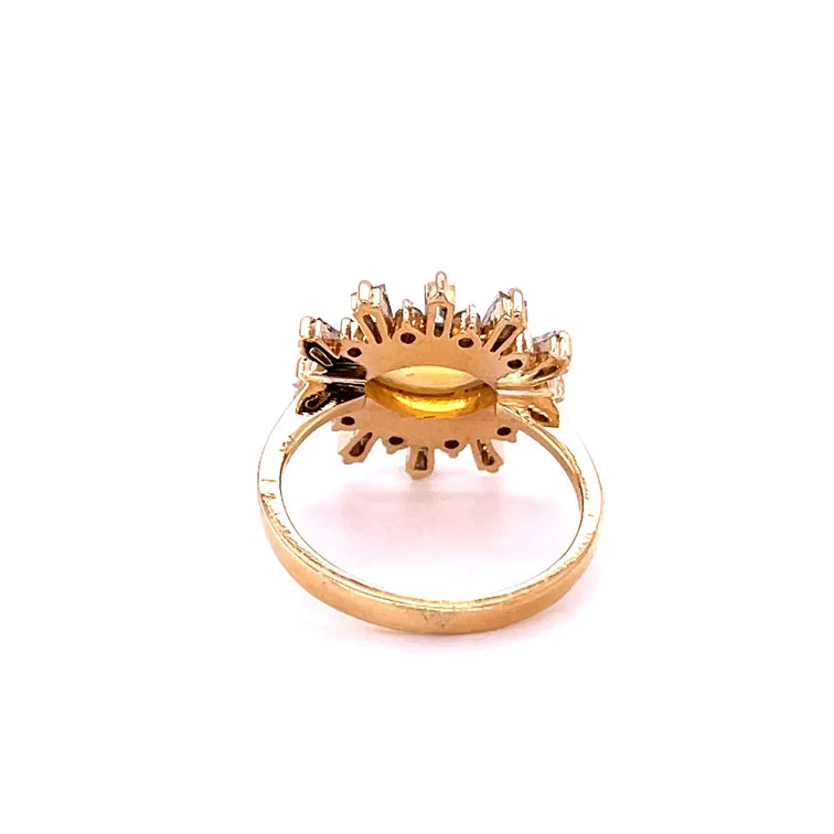 14KT YELLOW GOLD OPAL WITH DIAMONDS RING