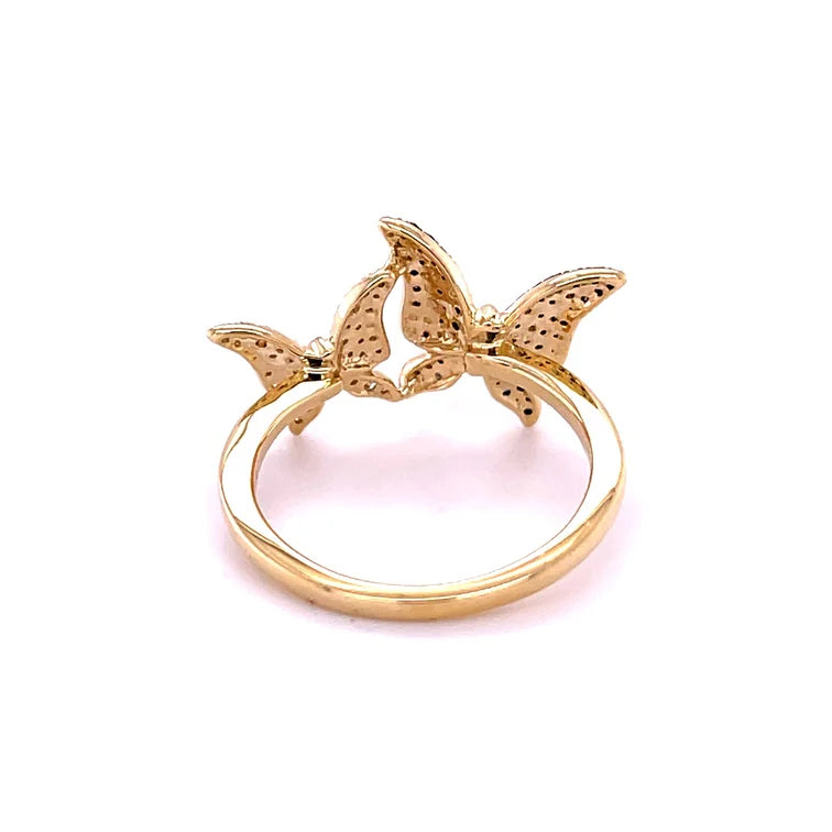 14KT YELLOW GOLD BUTTERFLY WITH BLUE SAPPHIRE AND DIAMONDS RING