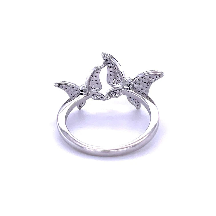 14KT WHITE GOLD BUTTERFLY WITH BLUE SAPPHIRE AND DIAMONDS RING