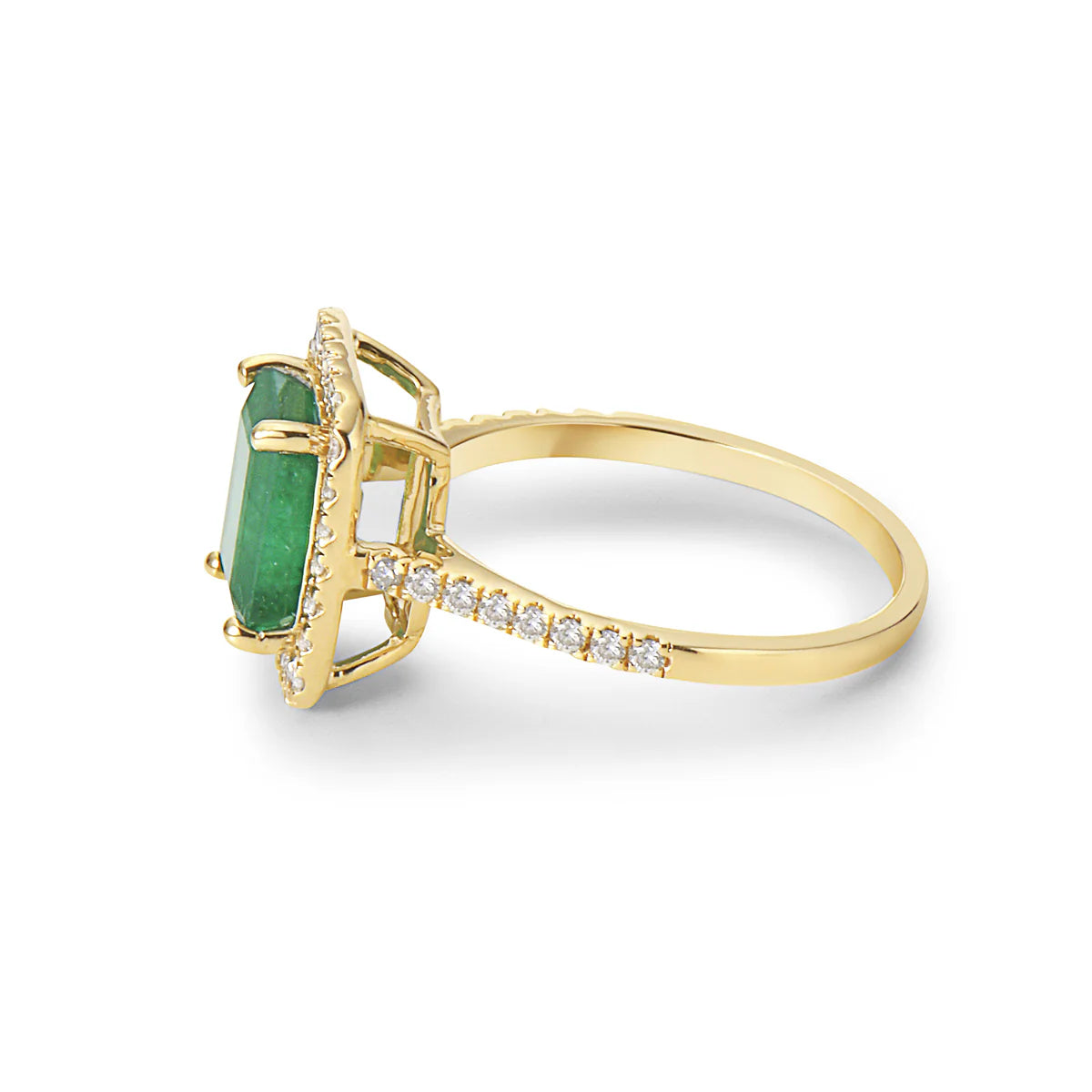 14K EMERALD CUT EMERALD DIAMONG HALO RING