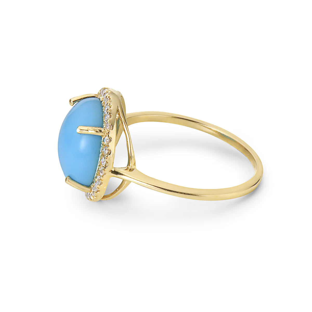 14KT YELLOW GOLD TURQUOISE RING WITH DIAMONDS