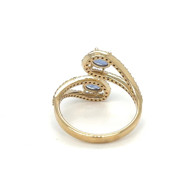 14KT YELLOW GOLD BLUE SAPPHIRE DIAMOND RING