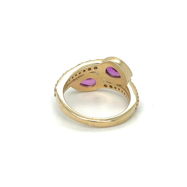 14KT YELLOW GOLD PINK SAPPHIRE DIAMOND RING