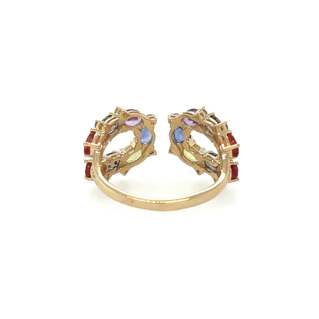 YELLOW GOLD RING WITH MULTI SAPPHIRE AND DIAMONDS