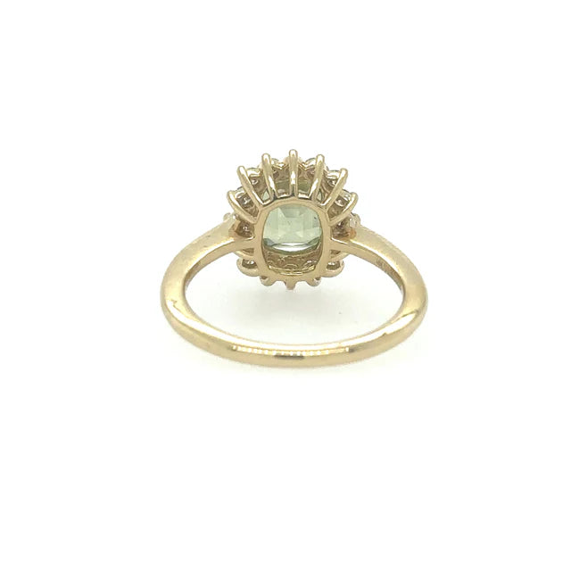 14KT YELLOW GOLD GREEN SAPPHIRE RING WITH DIAMONDS