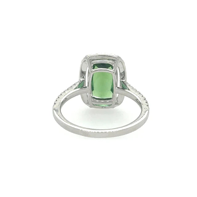 14KT WHITE GOLD TOURMALINE RING WITH DIAMONDS