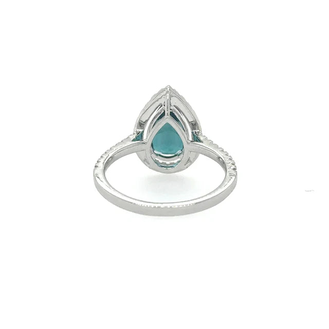 14KT WHITE GOLD PEAR SHAPE TOURMALINE RING WITH DIAMONDS