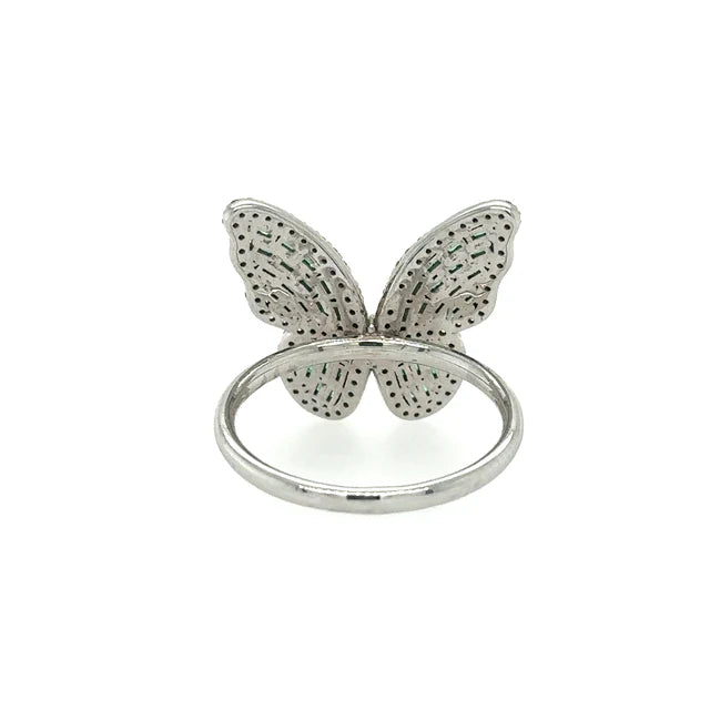 WHITE GOLD BUTTERFLY RING WITH EMERALD AND DIAMONDS