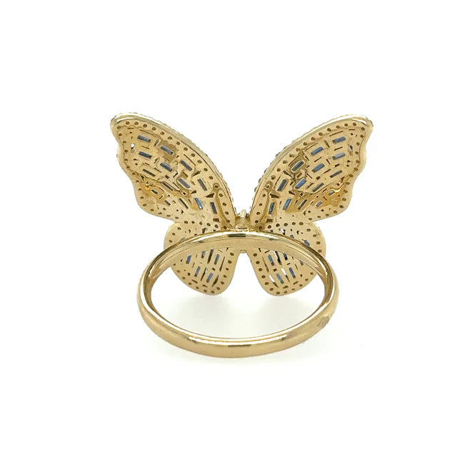 YELLOW GOLD BUTTERFLY RING WITH SAPPHIRE AND DIAMONDS