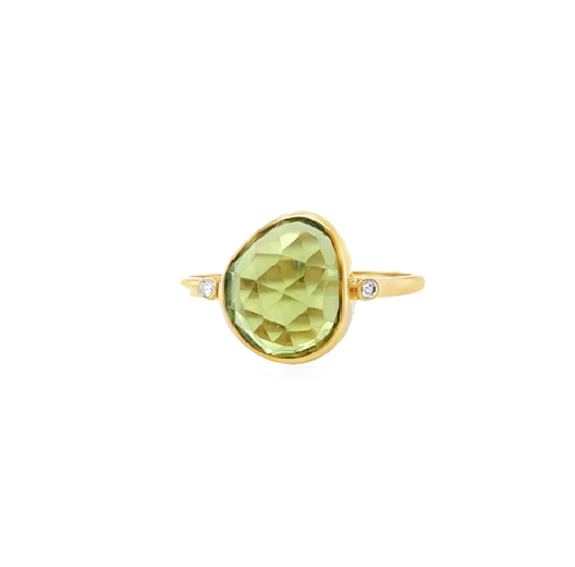 14KT YELLOW GOLD PERIDOT AND DIAMONDS RING