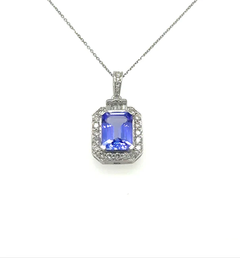 14KT WHITE GOLD TANZANITE PENDANT WITH DIAMONDS