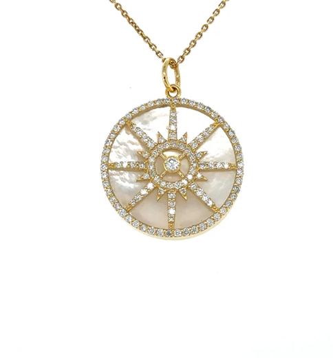 14KT YELLOW GOLD MOTHER OF PEARL PENDANT WITH DIAMONDS