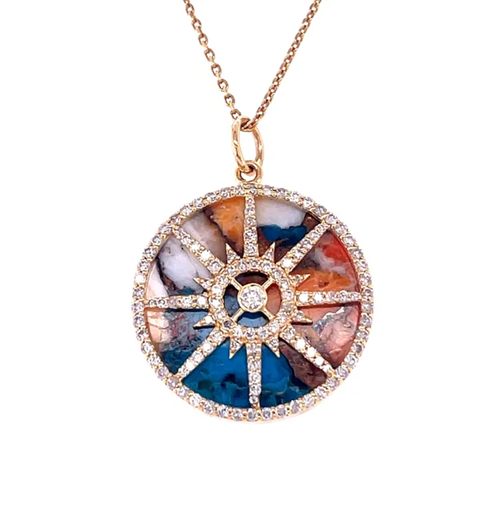 14KT YELLOW GOLD OYESTER TURQUOISE PENDANT WITH DIAMONDS