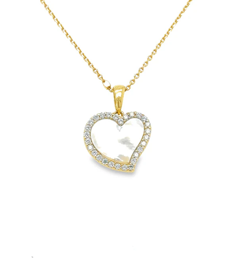 14KT YELLOW GOLD MOTHER OF PEARL HEART PENDANT WITH DIAMONDS