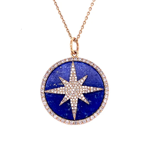 14KT YELLOW GOLD LAPIS PENDANT WITH DIAMONDS
