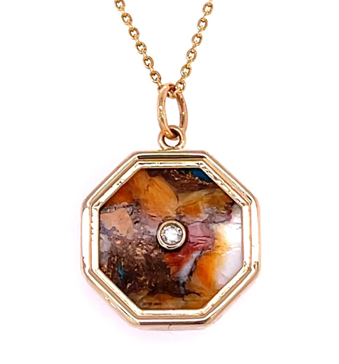 14KT YELLOW GOLD OYSTER TURQUOISE PENDANT WITH DIAMONDS